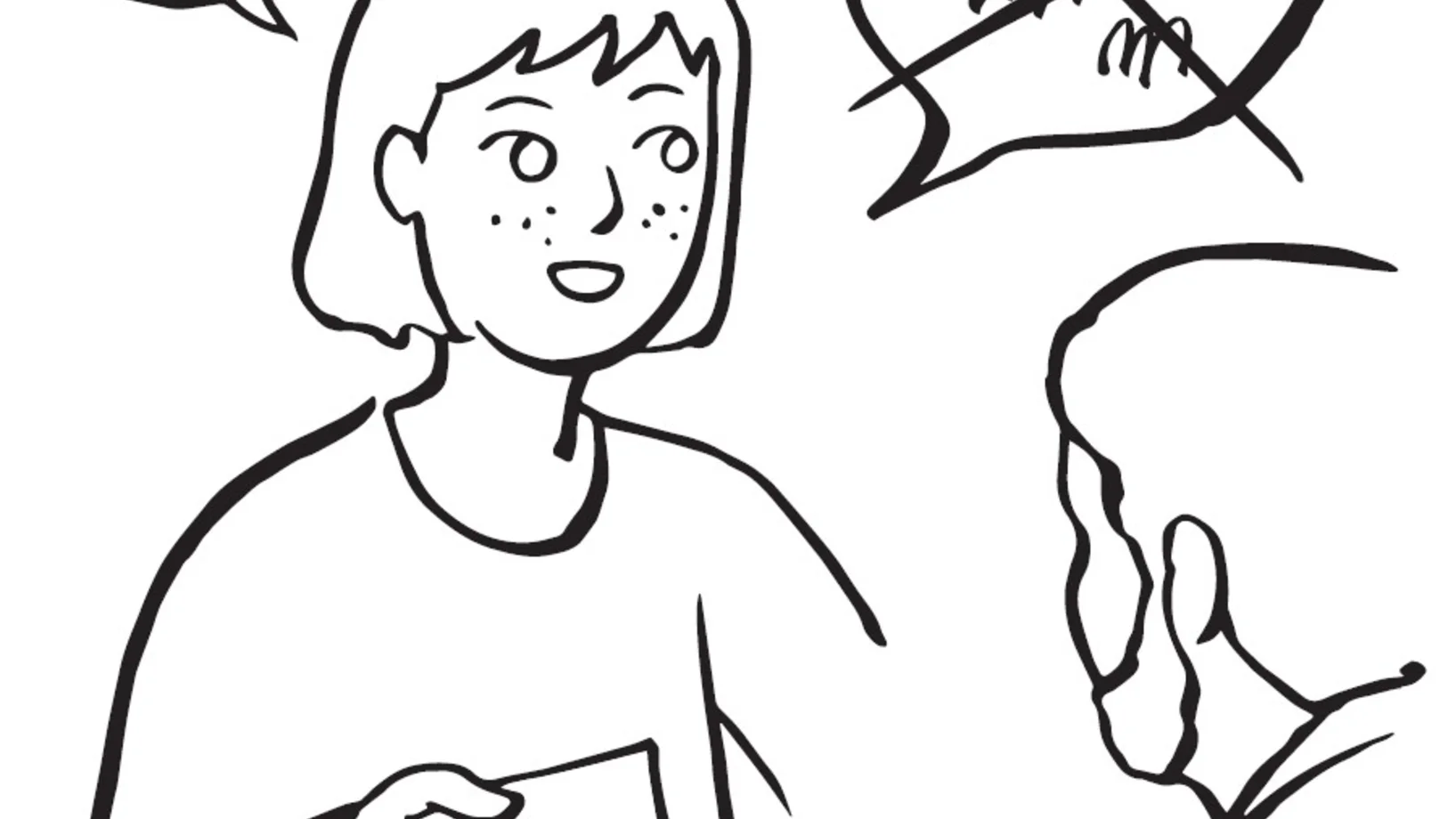 Vereinfachte Kommunikation Illustration zeigt Frau, die ihre Aussagen kurz und verständlich ausdrückt.